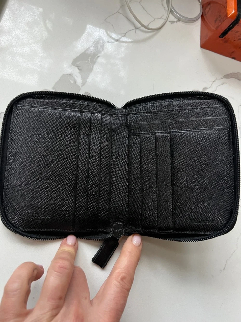 Prada Black Saffiano Leathet Zip Around Bifold Wallet